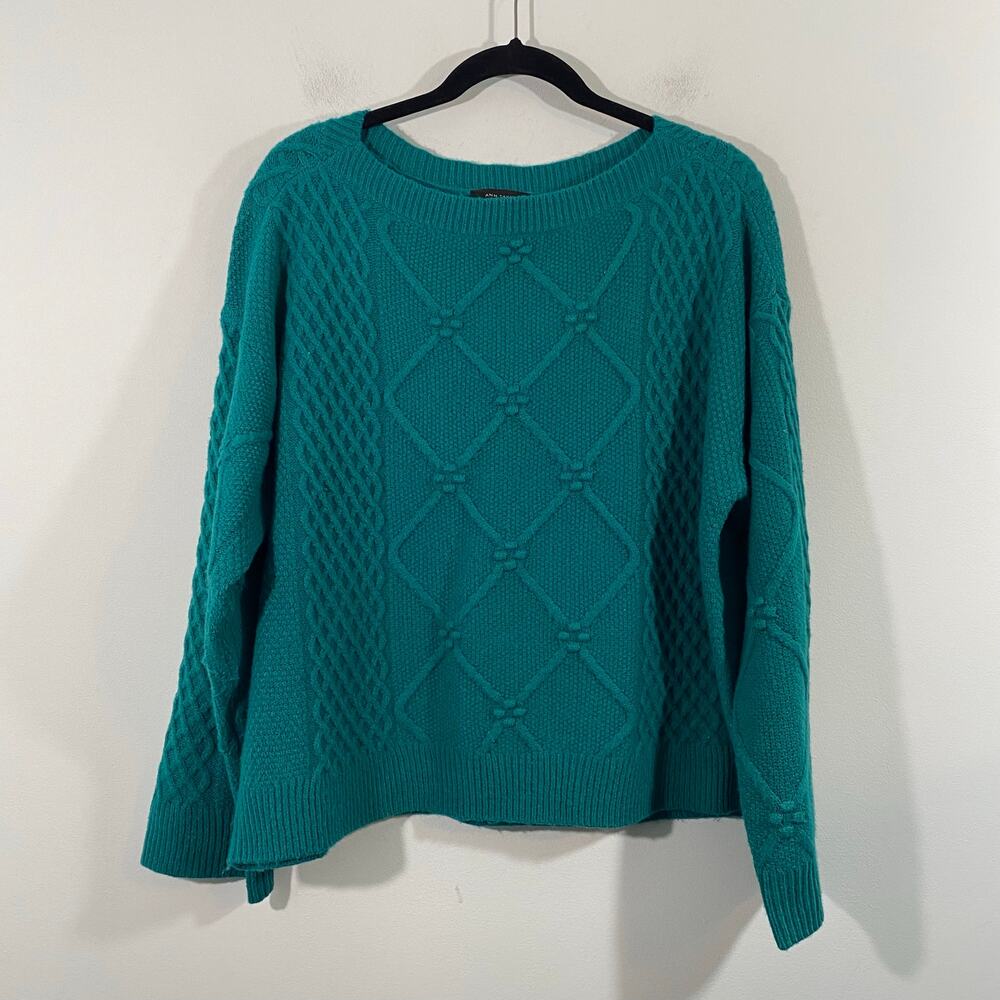 Ann Taylor Women Green Fisherman Knit Loose Fit Pullover Sweater Size XL